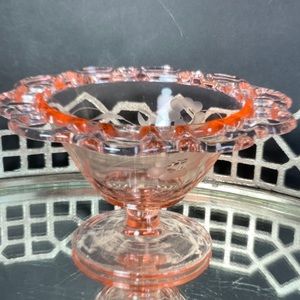 Vintage Old Colony Open Lace Compote Pink Etched Depression Glass MCM #N1